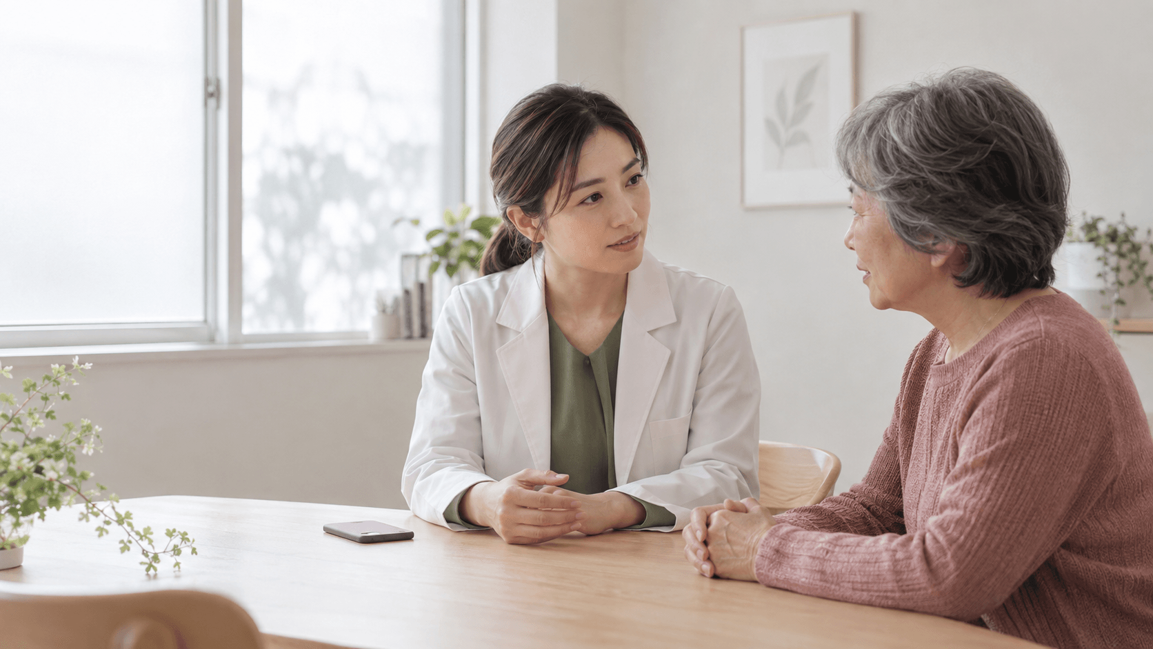 医師と患者さんが向き合い、穏やかに話す診察のイメージ